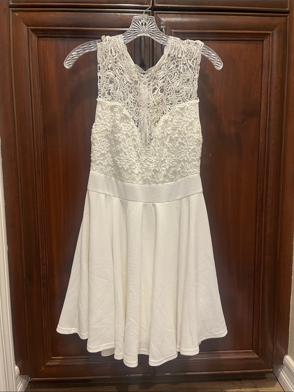 Boutique Lace Detail Ivory Fit-and-Flare Dress